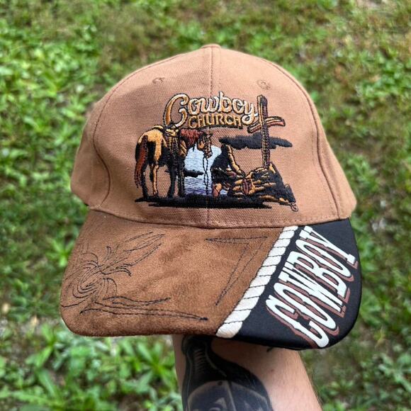 90s Embroidered Cowboy Church Hat - Picture 1 of 5